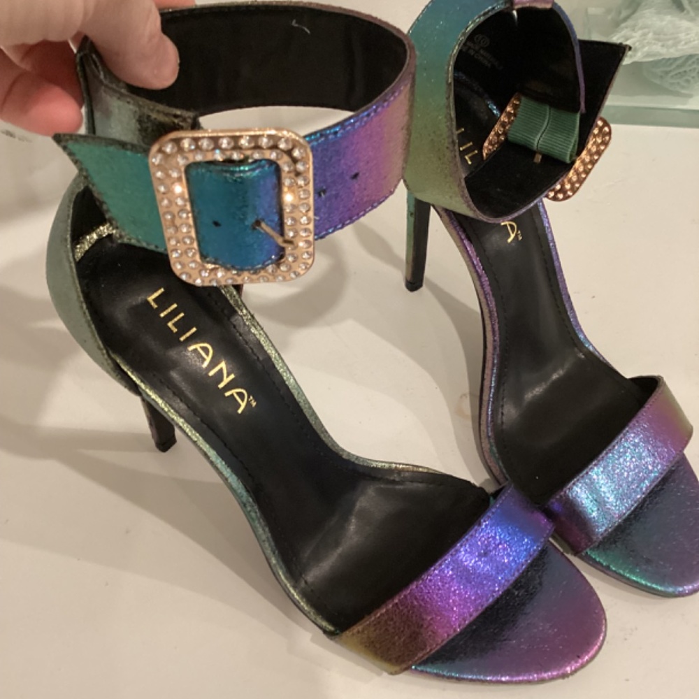 Liliana Heels Strappy Synth Leather Gorgeous Sandals Heels Crystal buckle 10 - Picture 6 of 13